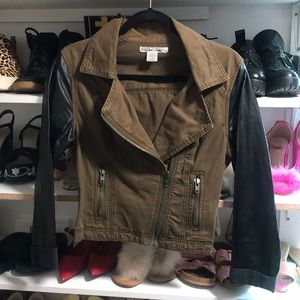 Faux leather/denim biker style jacket